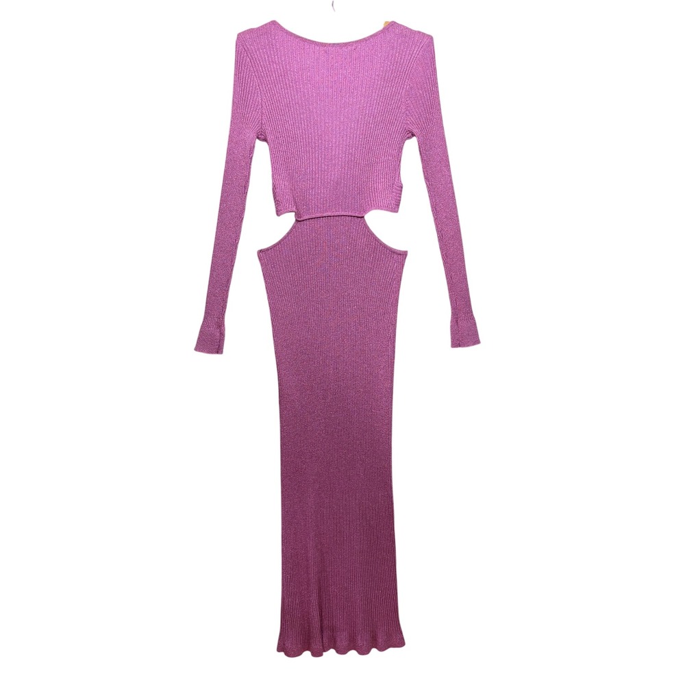 LoveShackFancy Bernette Midi Dress Orchid Sparkle Pink Metallic Cut-Out M - Picture 10 of 12